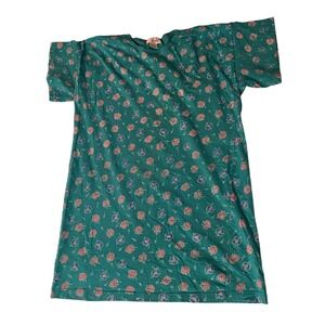 Vintage 80s St Eve Floral Beach Cover Up Teal Green Cotton One Size